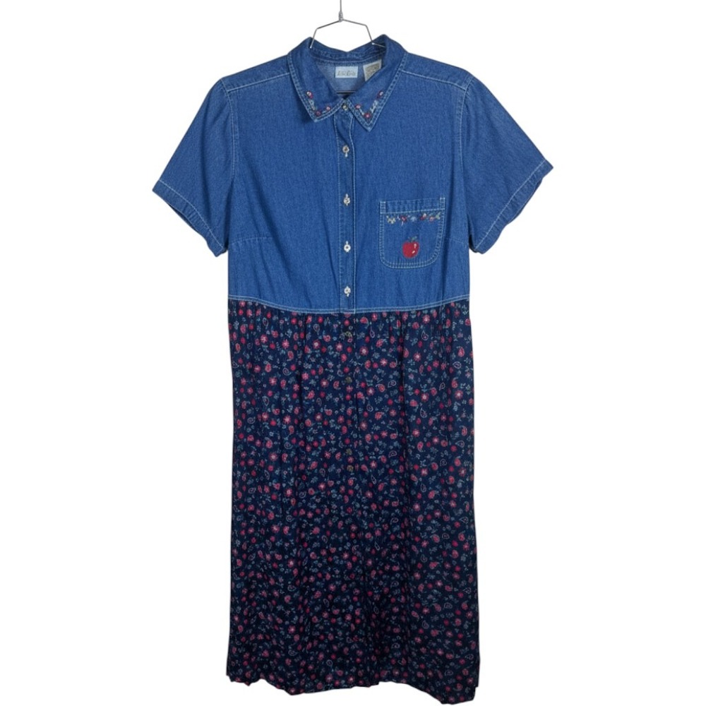 Bobbie Brooks Woman Denim Floral Mixed Media Maxi Dress Blue 18W/20W